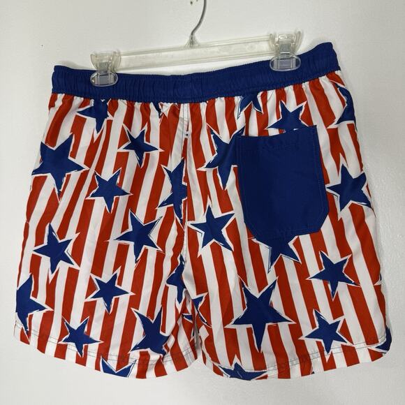Mad Engine USA Flag Swim Shorts Size M Patriotic Stars Stripes Red Blue White - Picture 4 of 6